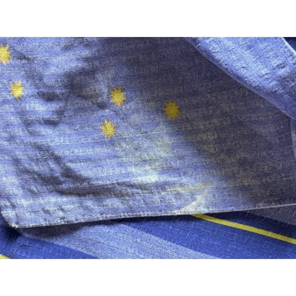 Vintage 90s Celestial Sun Moon Twin Duvet Cover Blue Yellow Stripe 72